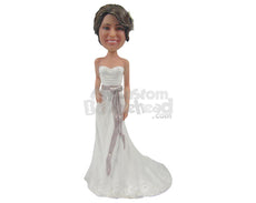 Custom Bobblehead Woman Wearing A Strapless Wedding Gown With A Lase Around Her Waist - Wedding & Couples Brides Personalized Bobblehead & Cake Topper
