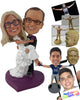 Custom Bobblehead Guy Holding His Wife In His Hands With Both Of Them Dressed Perfectly - Wedding & Couples Bride & Groom Personalized Bobblehead & Cake Topper