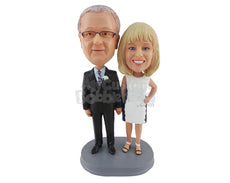Custom Bobblehead Couple Wearing Fancy Suits And Holding Hands - Wedding & Couples Couple Personalized Bobblehead & Cake Topper