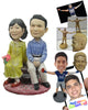 Custom Bobblehead Couple Sitting On Bench Wearing Formal Attire - Wedding & Couples Couple Personalized Bobblehead & Cake Topper