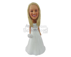 Custom Bobblehead Lady Wearing Strapless Beautiful Gown - Wedding & Couples Brides Personalized Bobblehead & Cake Topper