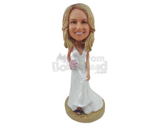 Custom Bobblehead The Bride Wearing Fabulous Gown With Roses - Wedding & Couples Brides Personalized Bobblehead & Cake Topper
