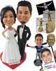 Custom Bobblehead Just Married Couple Posing On A Beautiful Heart Shape - Wedding & Couples Bride & Groom Personalized Bobblehead & Cake Topper