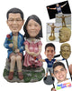 Custom Bobblehead Cute Couple In Casual Outfit Sitting On A Rock - Wedding & Couples Couple Personalized Bobblehead & Cake Topper