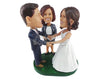 Custom Bobblehead Beautiful Couple At Each Other While Holding Hands And A Woman Standing In The Background - Wedding & Couples Couple Personalized Bobblehead & Cake Topper