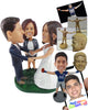 Custom Bobblehead Beautiful Couple At Each Other While Holding Hands And A Woman Standing In The Background - Wedding & Couples Couple Personalized Bobblehead & Cake Topper