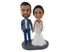 Custom Bobblehead Couple Dressed Perfectly For The Event - Wedding & Couples Couple Personalized Bobblehead & Cake Topper