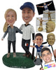 Custom Bobblehead Baseball Player Wearing A Jersey Leaning Onto His Bat While Standing Next To His Wife - Wedding & Couples Grooms Personalized Bobblehead & Cake Topper