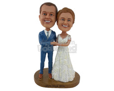 Custom Bobblehead Couple Showing Love To Each Other - Wedding & Couples Couple Personalized Bobblehead & Cake Topper