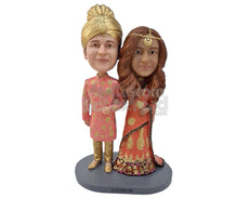 Custom Bobblehead Cultural Indian Couple Wearing Their Cultural Dresses - Wedding & Couples Bride & Groom Personalized Bobblehead & Cake Topper