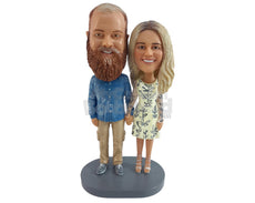 Custom Bobblehead Normal Couple Wearing Casual Clothes - Wedding & Couples Couple Personalized Bobblehead & Cake Topper