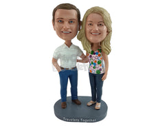 Custom Bobblehead Tourist Couple Putting Hands On Each Others Shoulders - Wedding & Couples Couple Personalized Bobblehead & Cake Topper