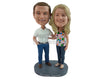 Custom Bobblehead Tourist Couple Putting Hands On Each Others Shoulders - Wedding & Couples Couple Personalized Bobblehead & Cake Topper