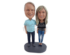 Custom Bobblehead Man Putting Hand On His Wife'S Shoulder - Wedding & Couples Bride & Groom Personalized Bobblehead & Cake Topper