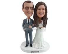 Custom Bobblehead Couple Dressed Beautifully For The Wedding Event - Wedding & Couples Couple Personalized Bobblehead & Cake Topper