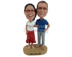 Custom Bobblehead Couple Over 50 Dressed Casually - Wedding & Couples Couple Personalized Bobblehead & Cake Topper