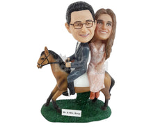 Custom Bobblehead Man And His Wife Riding A Horse - Wedding & Couples Bride & Groom Personalized Bobblehead & Cake Topper
