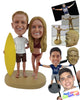 Custom Bobblehead Surfing Couple, The Man Holding A Surfboard And The Woman Dressed Appropriately For Beach - Wedding & Couples Couple Personalized Bobblehead & Cake Topper