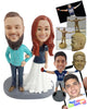 Custom Bobblehead Couple Dressed Casually With The Woman Wearing Gown Under Her Shirt - Wedding & Couples Couple Personalized Bobblehead & Cake Topper