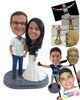 Custom Bobblehead Recently Married Couple With The Woman Wearing A Beautiful Gown Over A Jersey And The Man Dressed Formally - Wedding & Couples Bride & Groom Personalized Bobblehead & Cake Topper