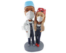 Custom Bobblehead Doctor Couple in Surgery Attire - Wedding & Couples Couple Personalized Bobblehead & Cake Topper