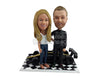 Custom Bobblehead Happy Racer with his wife ready to start the big F1 race - Wedding & Couples Couple Personalized Bobblehead & Action Figure