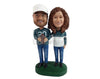 Custom Bobblehead Sporty couple wearing ther teams jersey with a ball in hand - Wedding & Couples Couple Personalized Bobblehead & Action Figure