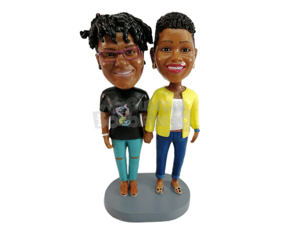 Custom Bobblehead Fashionable female couple wearing cool clothes - Wedding & Couples Same Sex Personalized Bobblehead & Action Figure