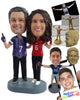 Custom Bobblehead High spirited couple showing a high number one finger cheerling for their teams - Wedding & Couples Couple Personalized Bobblehead & Action Figure