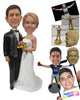Custom Bobblehead Wedding Couple Wearing A Gorgeous Wedding Outfit With Bride Holding A Bouquet In Hand - Wedding & Couples Bride & Groom Personalized Bobblehead & Cake Topper