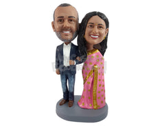 Custom Bobblehead Traditional couple wearing gorgeous sari dress and nice male suit - Wedding & Couples Bride & Groom Personalized Bobblehead & Action Figure