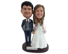 Custom Bobblehead Young beautiful couple wearing nice wedding dres and suit with vest and lapel - Wedding & Couples Bride & Groom Personalized Bobblehead & Action Figure