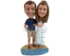 Custom Bobblehead Couple having a good day on the beach wearing nice summer clothes - Wedding & Couples Couple Personalized Bobblehead & Action Figure