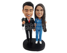 Custom Bobblehead Professional photografer wearing suit and doctor on scrubs couple spending time together - Wedding & Couples Couple Personalized Bobblehead & Action Figure