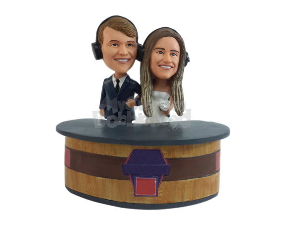 Custom Bobblehead Reporter couple marrying on a live stream game of the season - Wedding & Couples Bride & Groom Personalized Bobblehead & Action Figure