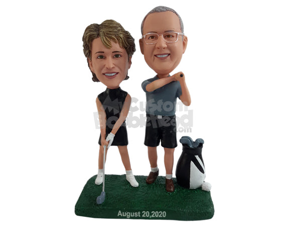 Custom Bobblehead Vigorous couple playing golf on a hot day - Wedding & Couples Bride & Groom Personalized Bobblehead & Action Figure