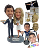 Custom Bobblehead Happy couple wearing stylish formal attire ready to eat a nice pizza en drink some soda - Wedding & Couples Couple Personalized Bobblehead & Action Figure