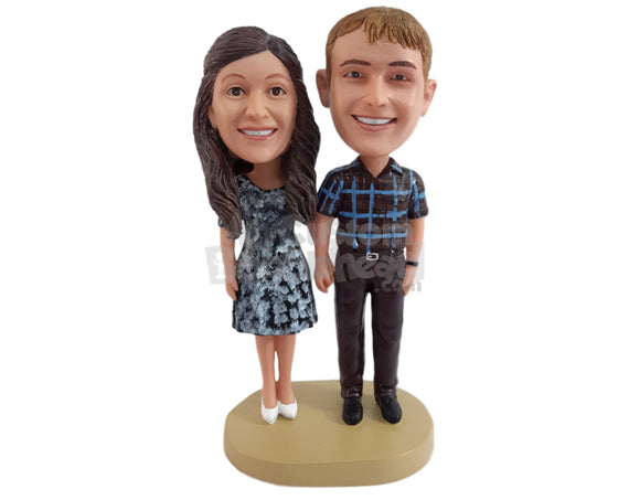 Custom Bobblehead Graceful couple holding hands wearing a nice dress and heels - Wedding & Couples Couple Personalized Bobblehead & Action Figure
