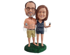 Custom Bobblehead Chill cople having a nice cup of with on the backyard wearing casual clothe - Wedding & Couples Couple Personalized Bobblehead & Action Figure