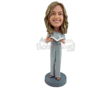 Custom Bobblehead Female officiant holding the book ready to give her blessings - Wedding & Couples Priests & Officiants Personalized Bobblehead & Action Figure