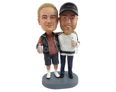 Custom Bobblehead Buddies having a beer watching a hockey game - Wedding & Couples Same Sex Personalized Bobblehead & Action Figure
