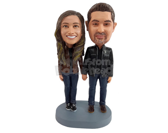 Custom Bobblehead Rocking cool couple wearing nice jackets and nice shoes - Wedding & Couples Couple Personalized Bobblehead & Action Figure