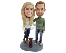 Custom Bobblehead Attractive couple wearng high neck sweatshirt with boots and male on sandals - Wedding & Couples Couple Personalized Bobblehead & Action Figure