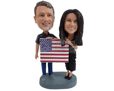 Custom Bobblehead Country Proud Coupleholding their flag proudly wearing nice gorgeous dress - Wedding & Couples Couple Personalized Bobblehead & Action Figure