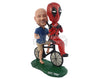 Custom Bobblehead Funny looking couple riding with his favorite action hero on the bycicle - Wedding & Couples Couple Personalized Bobblehead & Action Figure