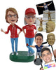 Custom Bobblehead Happy cheery female couple getting high hopes for their favorite team wearing a sweatshirt and t-shirt - Wedding & Couples Same Sex Personalized Bobblehead & Action Figure