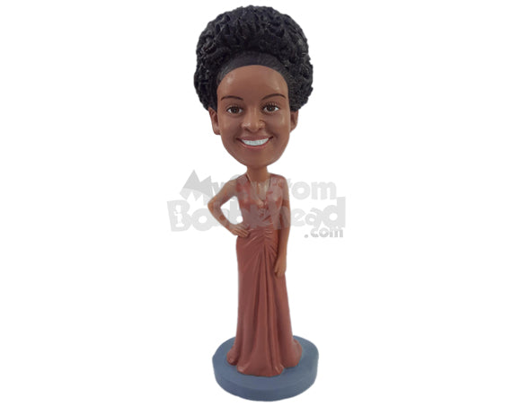 Custom Bobblehead Good looking bridesmaid on an awesome dress with one hand on the hip - Wedding & Couples Bridesmaids Personalized Bobblehead & Action Figure