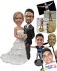 Custom Bobblehead Lovely Wedding Couple In Wedding Attire Standing Together With A Bouquet - Wedding & Couples Bride & Groom Personalized Bobblehead & Cake Topper