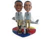 Custom Bobblehead Flight attendant male couple ready to take fight wearing nice suit vests and tie - Wedding & Couples Same Sex Personalized Bobblehead & Action Figure