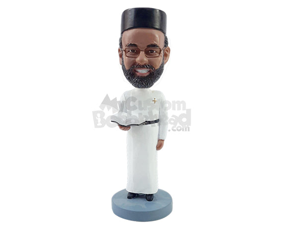 Custom Bobblehead Religious priest wearing long robes holding the sacred book  - Wedding & Couples Priests & Officiants Personalized Bobblehead & Action Figure